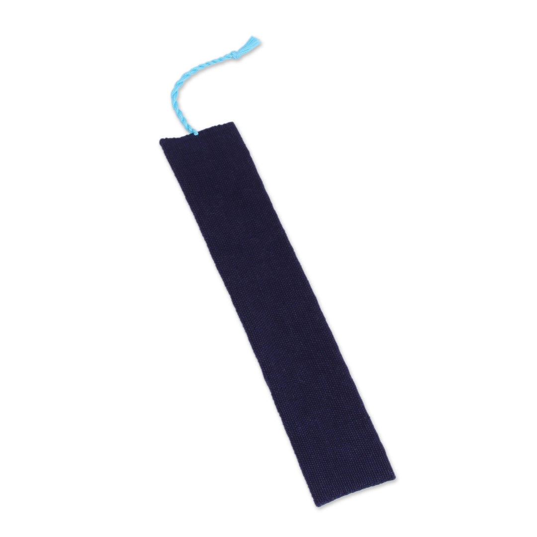 Hand Crafted Sky Blue on Navy Embroidered Cotton Bookmark - Scrolling Diamonds in Blue