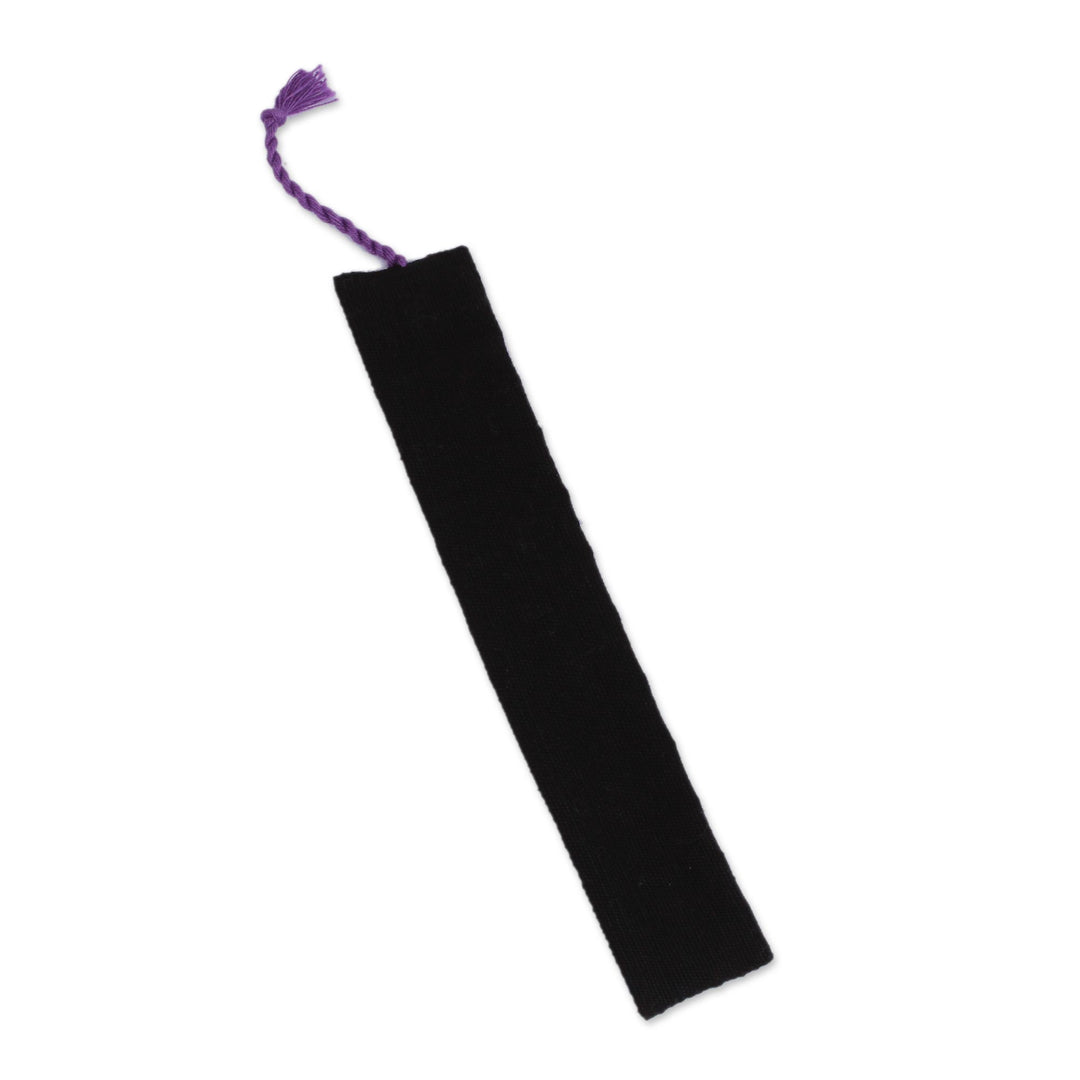 Hand Crafted Multi-Color Embroidered Cotton Bookmark - Purple Star Flower in Black