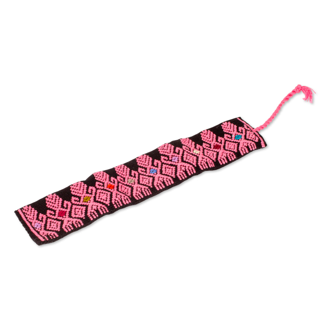 Hand Crafted Pink on Black Embroidered Cotton Bookmark - Pink Dancers