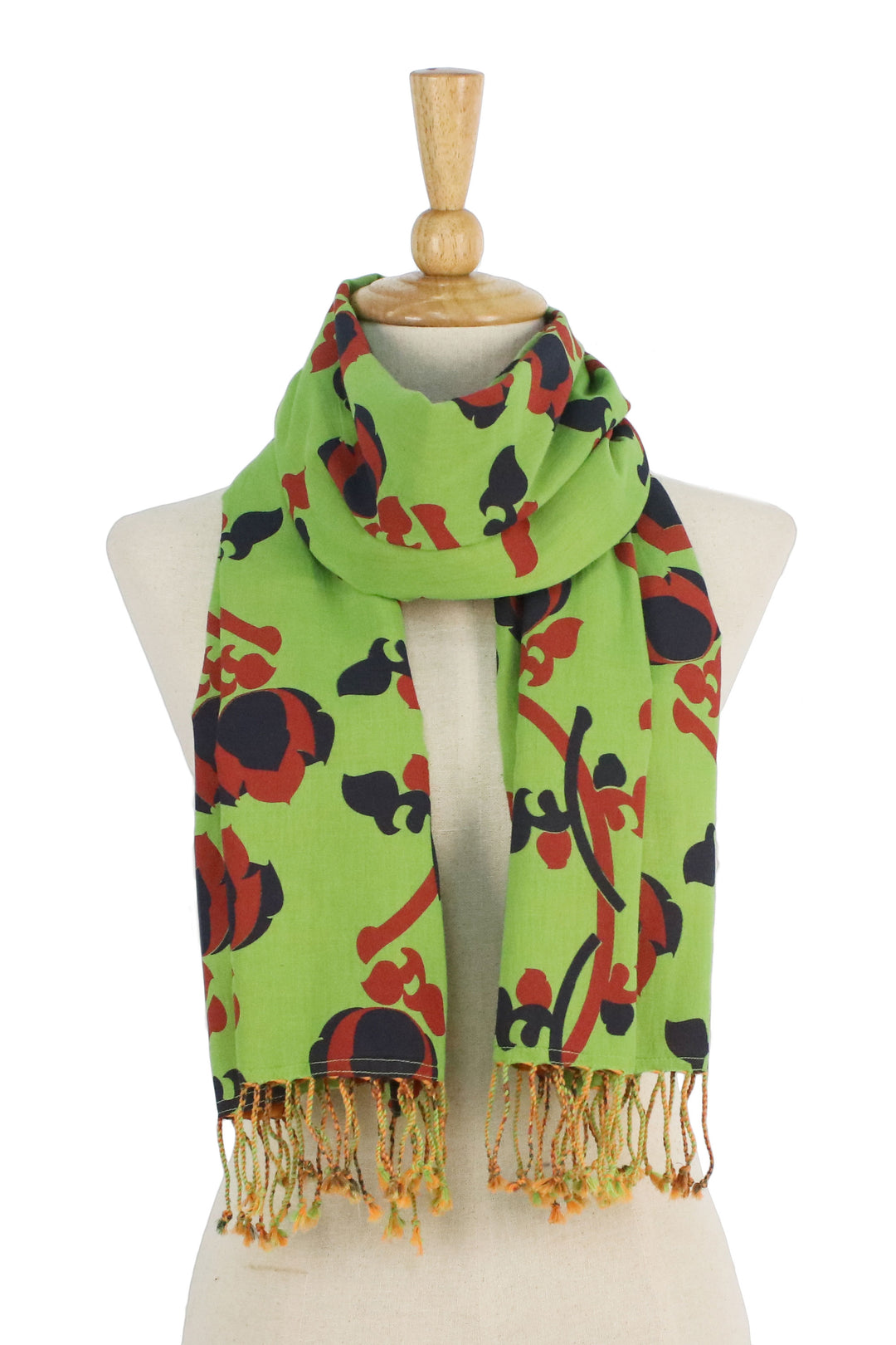 Green and Orange Cotton Floral Scarf Handmade in Thailand - Radiant Garden