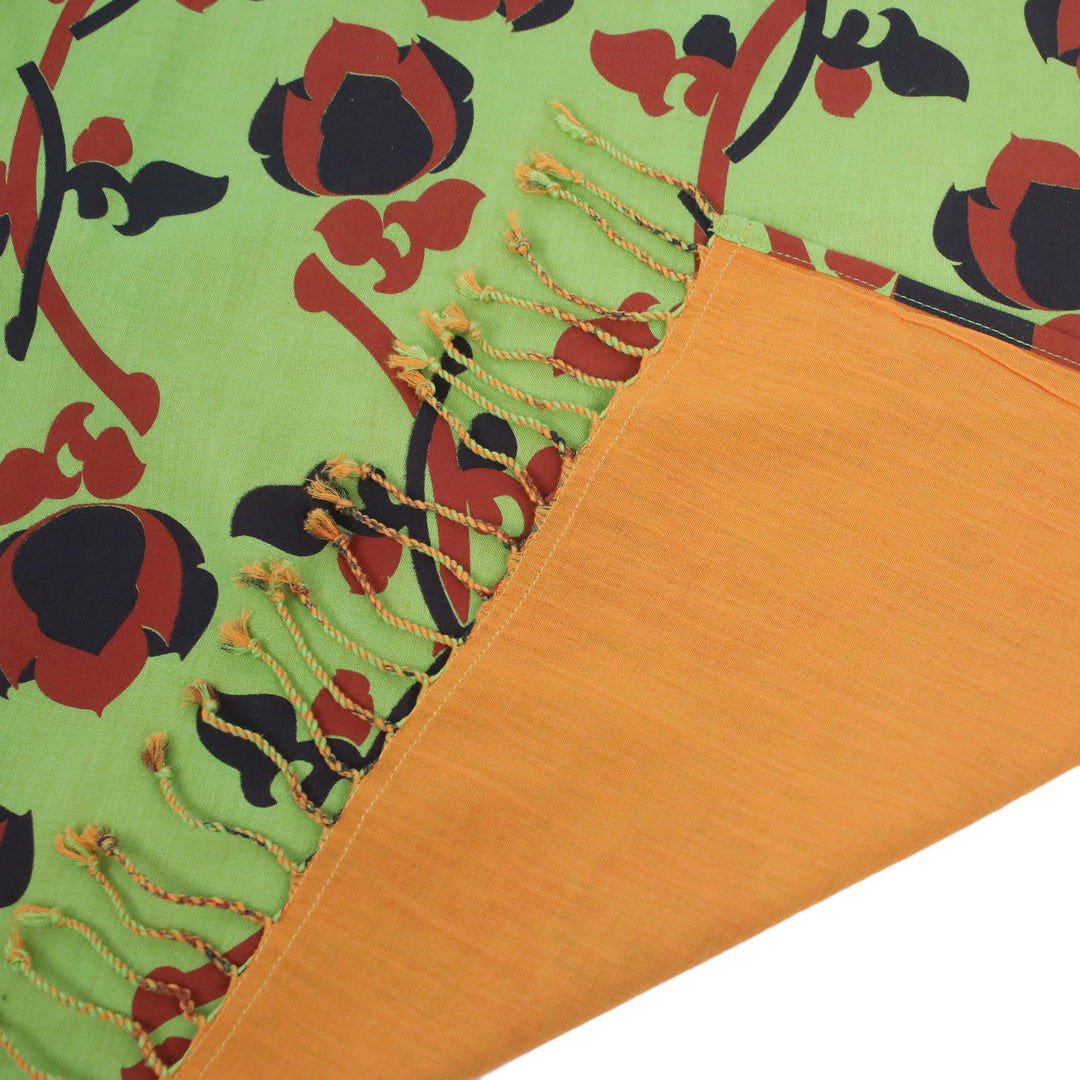 Green and Orange Cotton Floral Scarf Handmade in Thailand - Radiant Garden