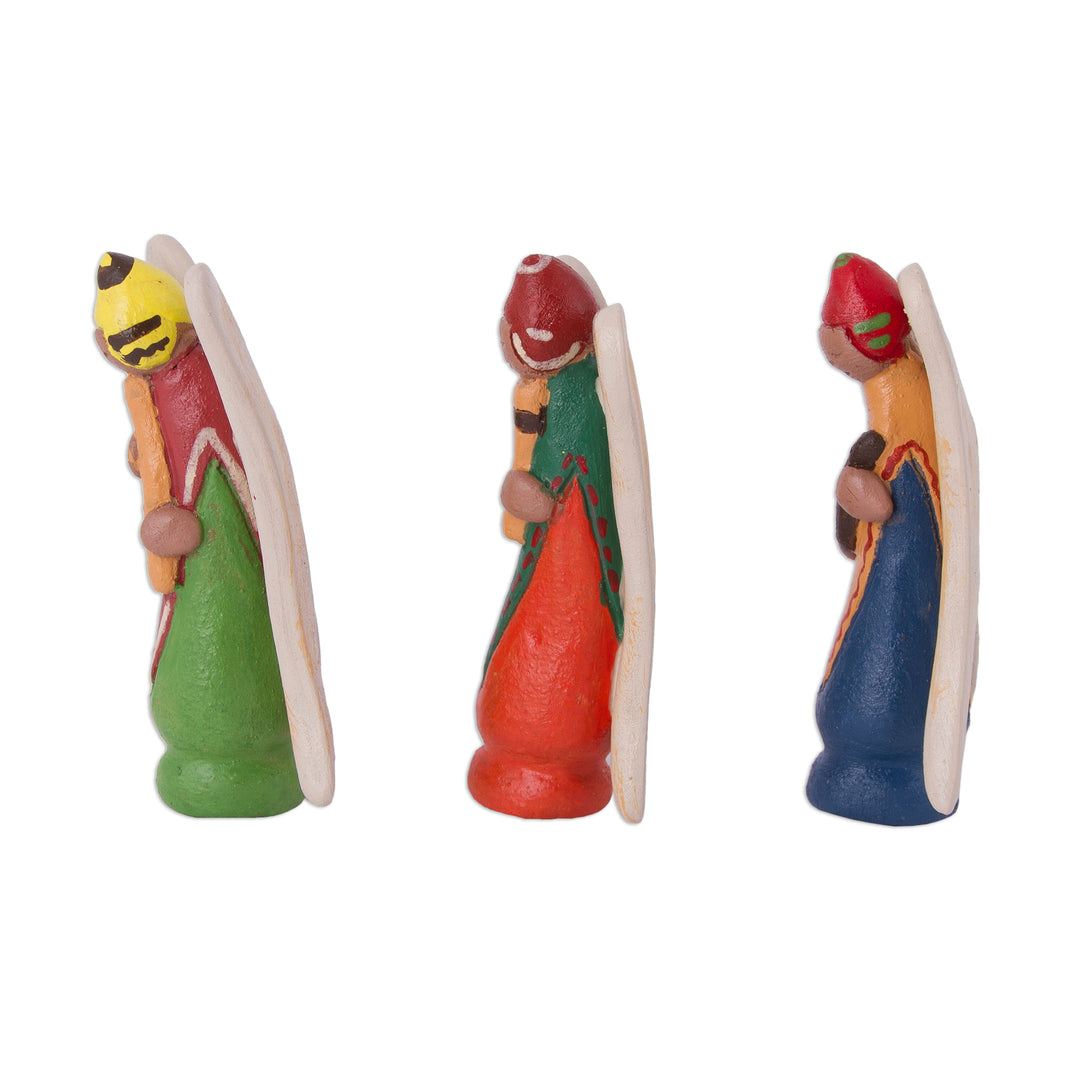 Three Hand-Painted Ceramic Angel Figurines from Peru - Andean Angels