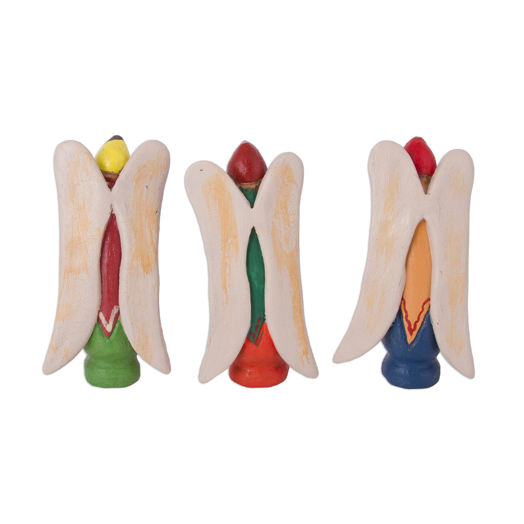 Three Hand-Painted Ceramic Angel Figurines from Peru - Andean Angels