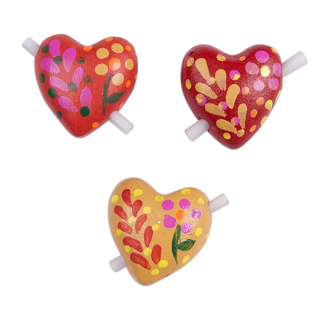 Three Floral Ceramic Heart Figurines for Notes  - Love Flowers