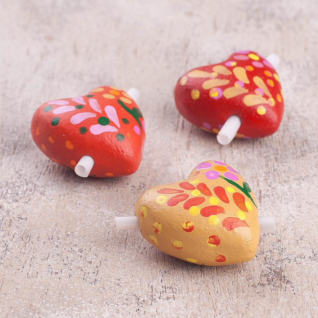 Three Floral Ceramic Heart Figurines for Notes  - Love Flowers