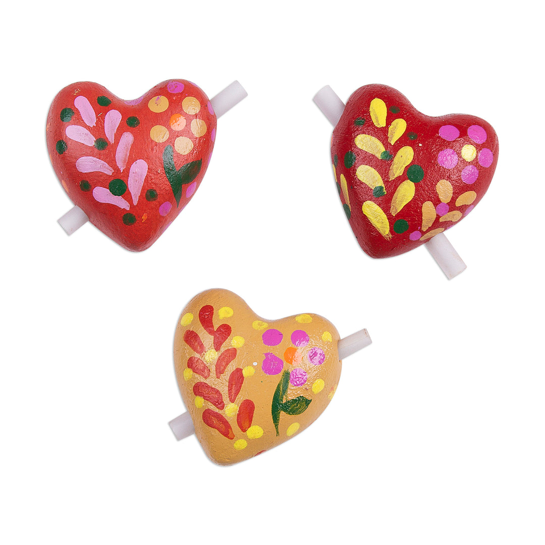 Three Floral Ceramic Heart Figurines for Notes  - Love Flowers