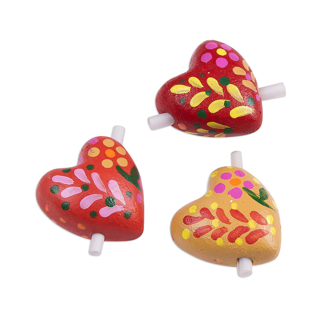 Three Floral Ceramic Heart Figurines for Notes  - Love Flowers