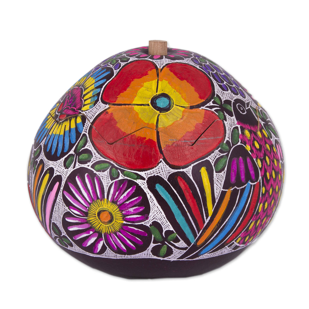 Hand-Painted Birds and Flowers Gourd Decorative Box - Dawn's Song