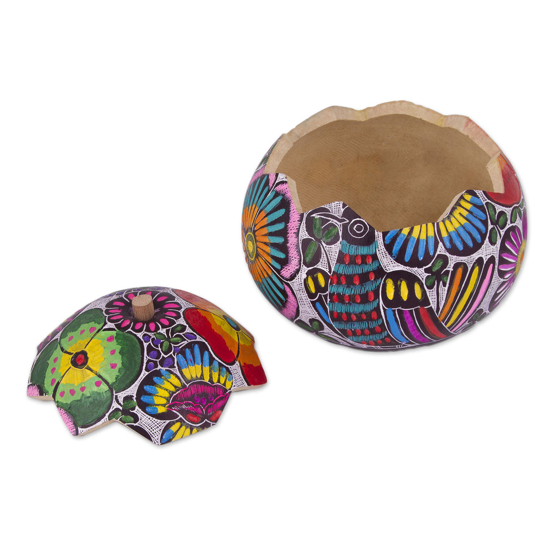 Hand-Painted Birds and Flowers Gourd Decorative Box - Dawn's Song