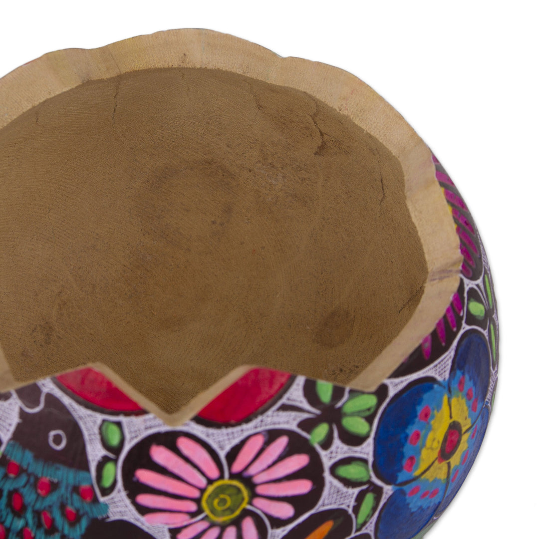 Hand Carved and Painted Birds Flowers Gourd Decorative Box - Garden Song