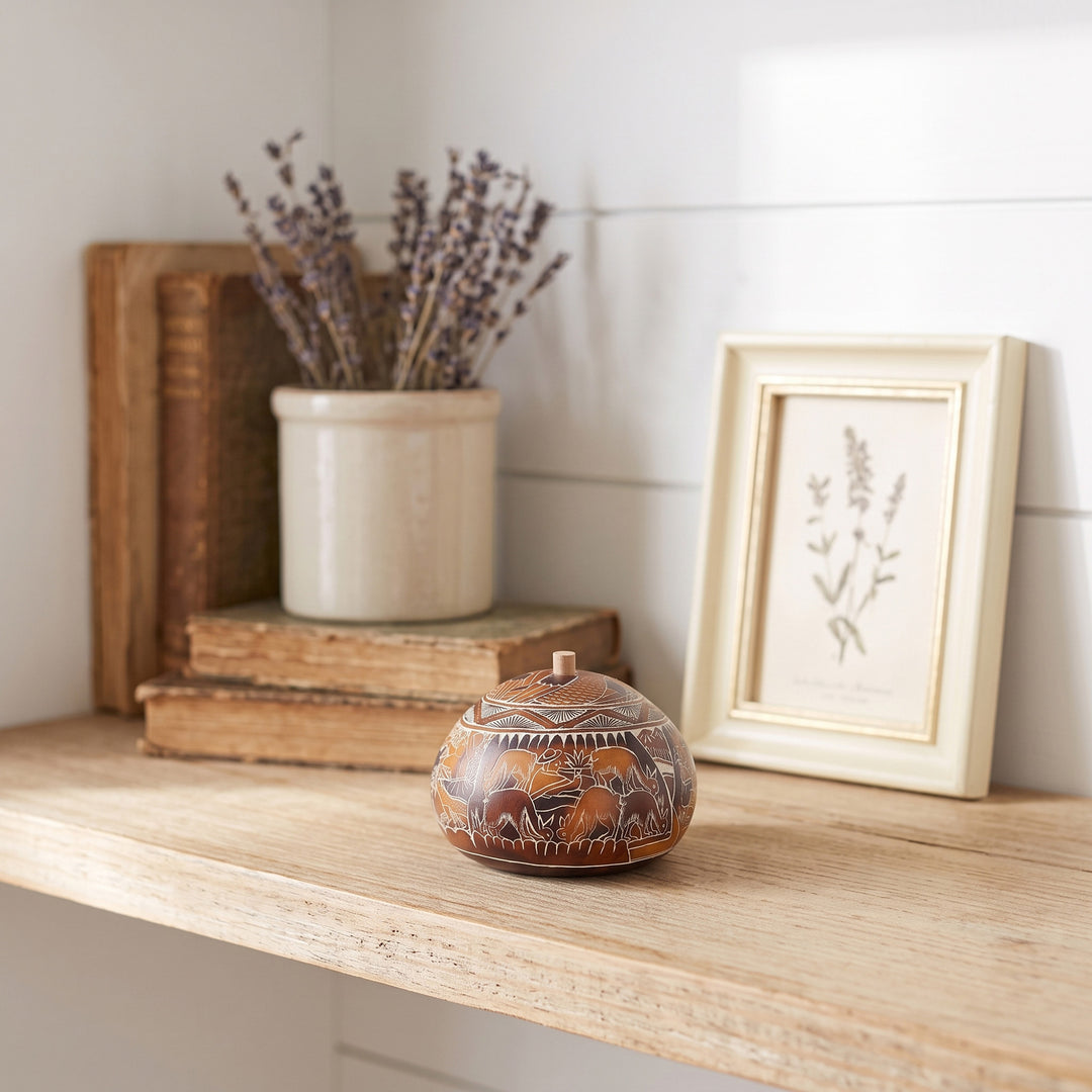 Hand Carved Gourd Decorative Box with Harvest Festival Scene - Harvest Festival