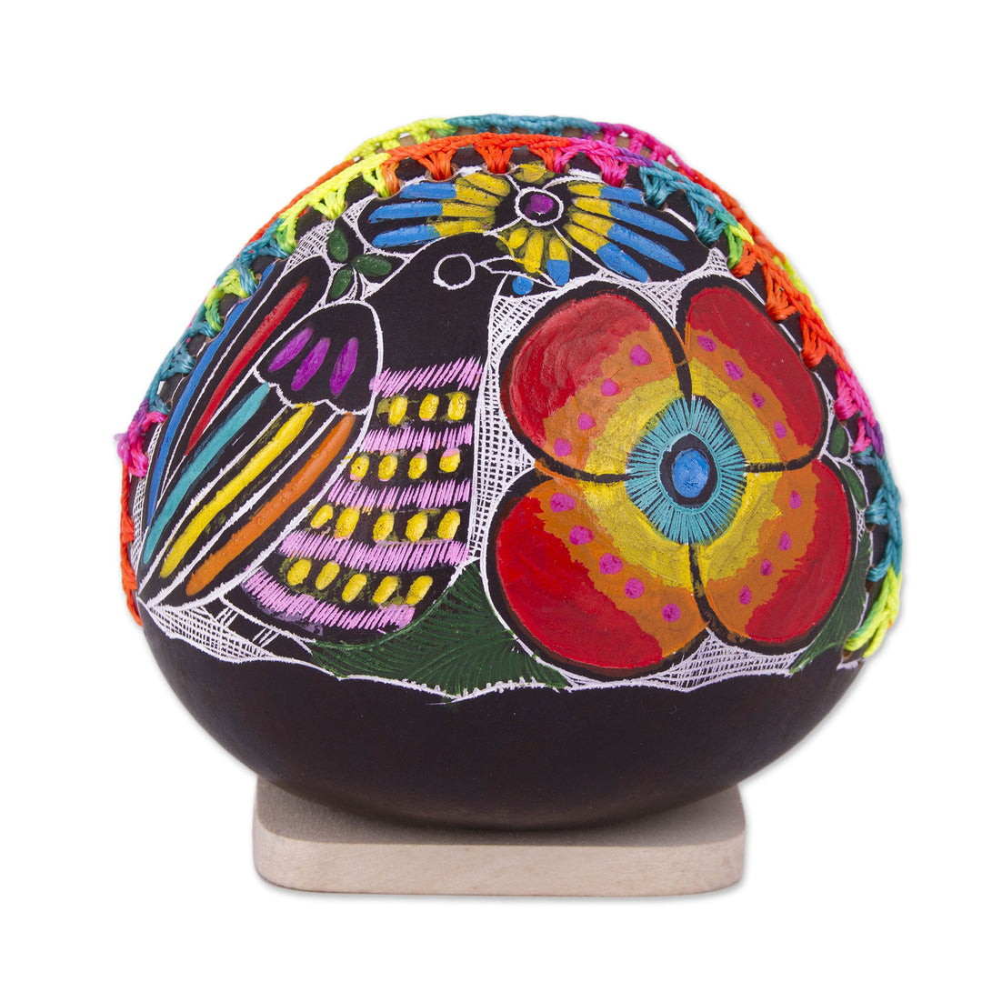 Colorful Bird and Flowers Hand Painted Gourd Napkin Holder - Bright Song