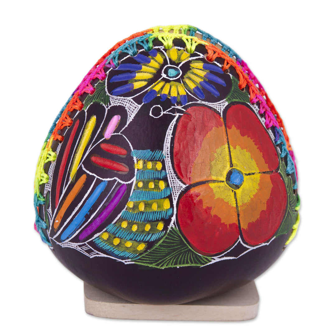 Colorful Bird and Flowers Hand Painted Gourd Napkin Holder - Birdsong Garden