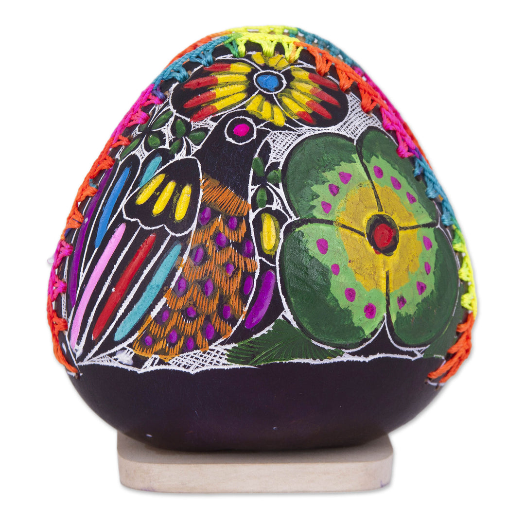 Colorful Bird and Flowers Hand Painted Gourd Napkin Holder - Birdsong Garden