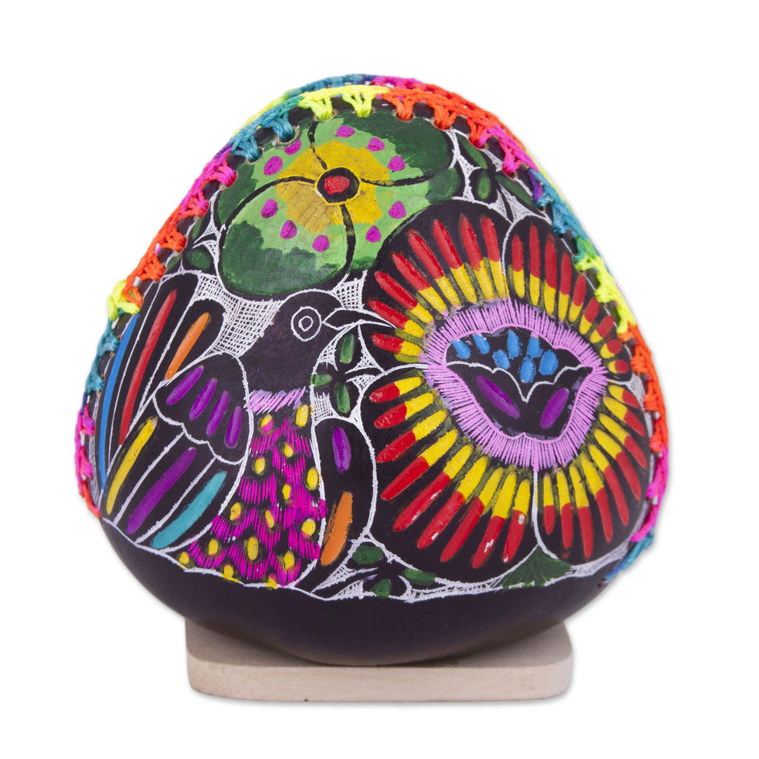 Colorful Bird and Flowers Hand Painted Gourd Napkin Holder - Birdsong Bloom