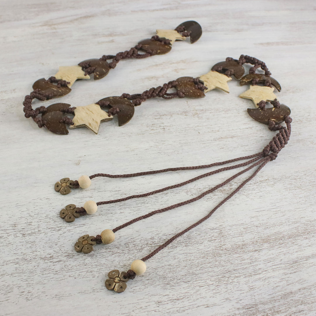 Stars and Half Moons Coconut Shell and Nylon Cord Tie Belt - Moonlit Stars