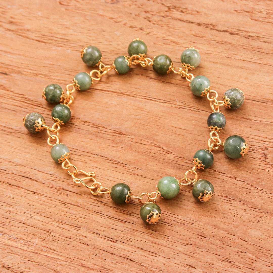 18K Gold Plated Jade Link Bracelet with Hook Clasp - Jade Deluxe