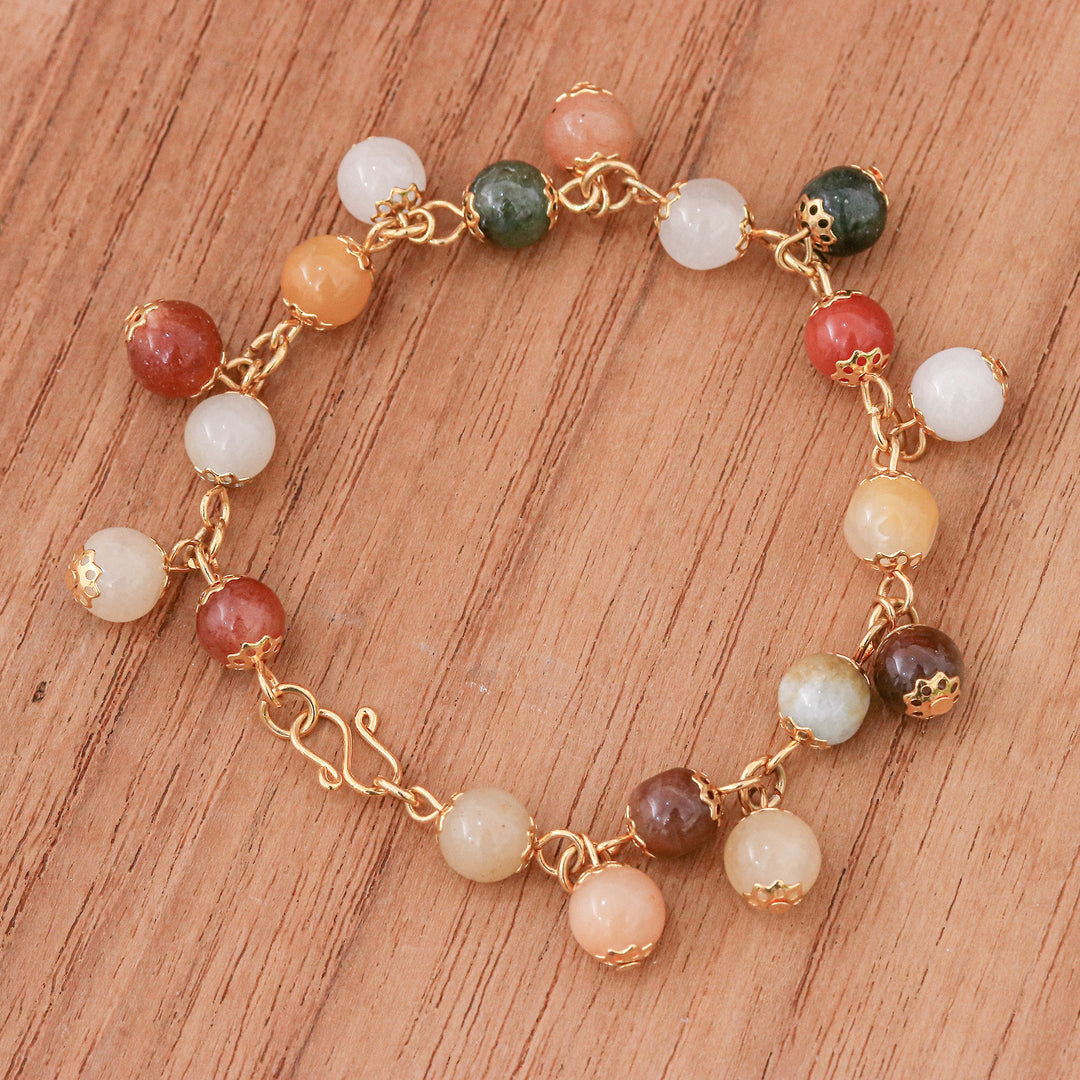 18K Gold Plated Jade Quartz Link Bracelet with Hook Clasp - Sweet Jade