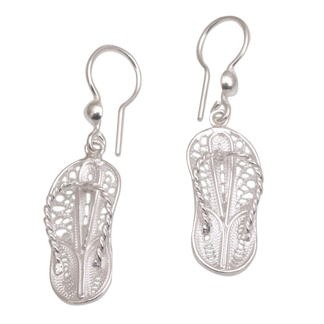 Javanese Filigree Sterling Silver Slipper Dangle Earrings - Java Slippers