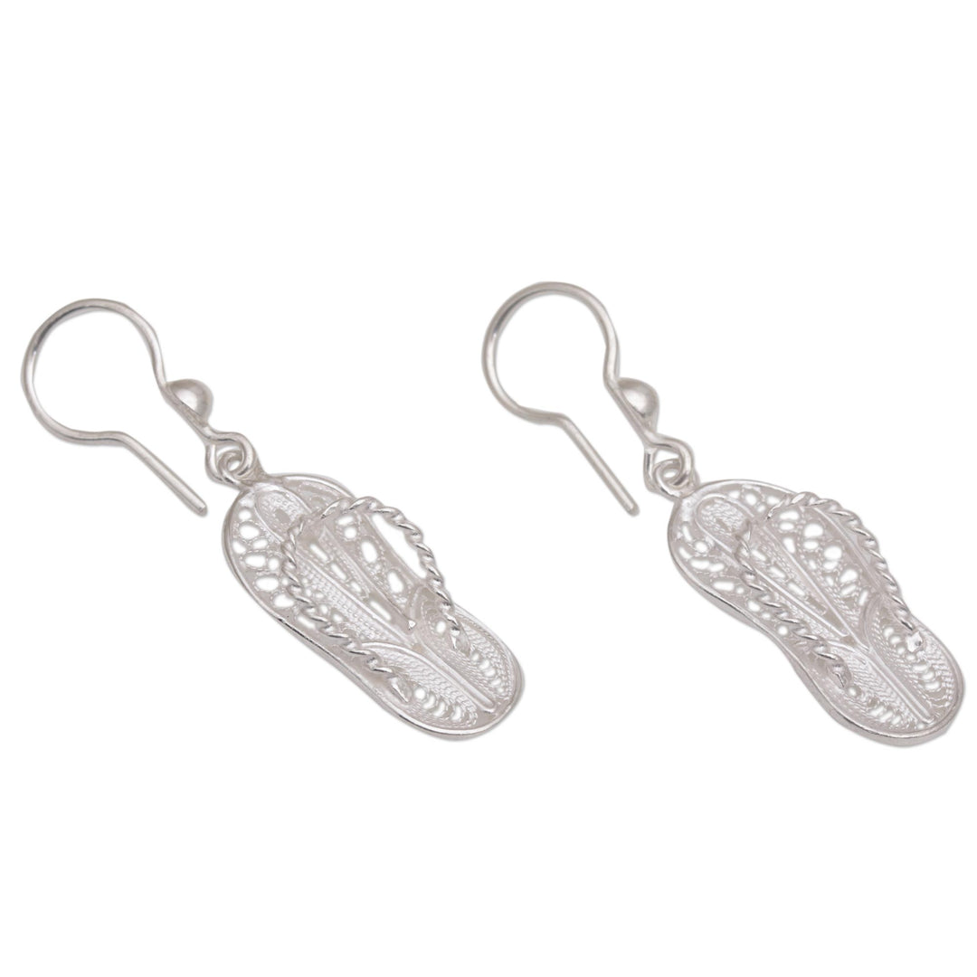 Javanese Filigree Sterling Silver Slipper Dangle Earrings - Java Slippers