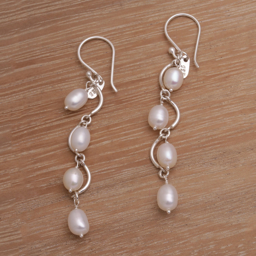 Wavy Cultured Pearl Dangle Earrings from Bali - Heavenly Trail
