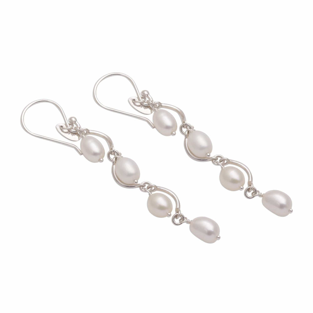 Wavy Cultured Pearl Dangle Earrings from Bali - Heavenly Trail