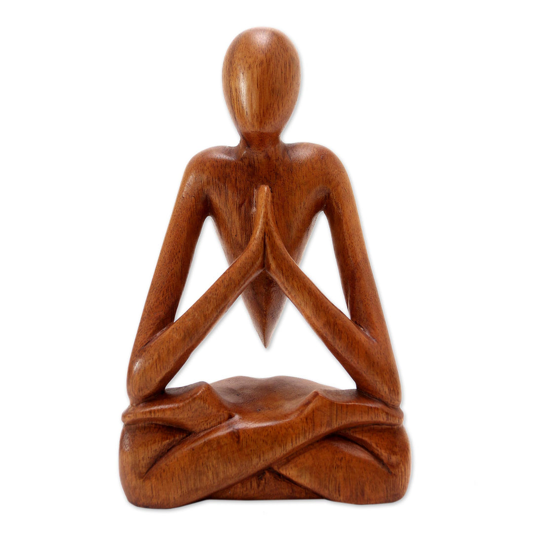 Wood Lotus Meditation Yoga Sculpture Hand Carved in Bali - Natural Meditation