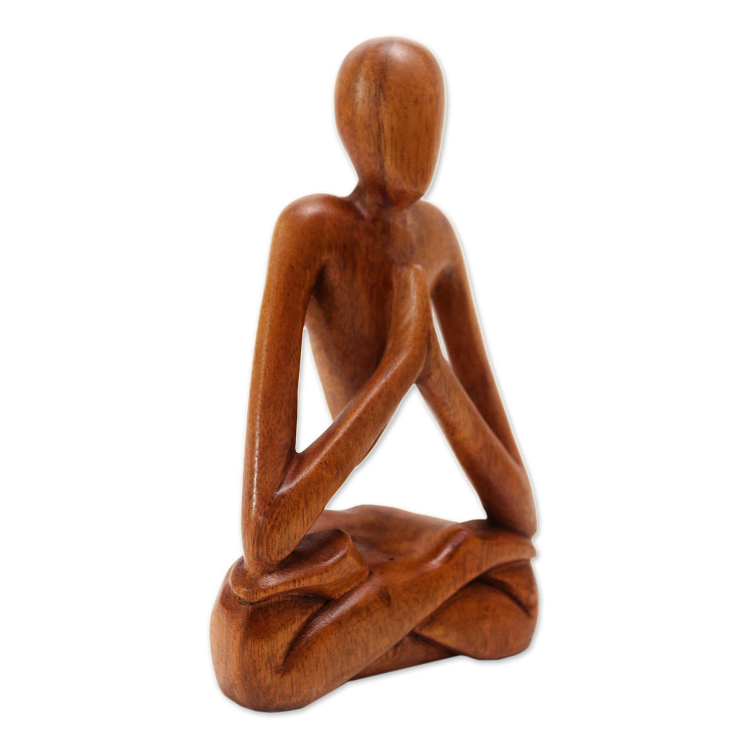 Wood Lotus Meditation Yoga Sculpture Hand Carved in Bali - Natural Meditation