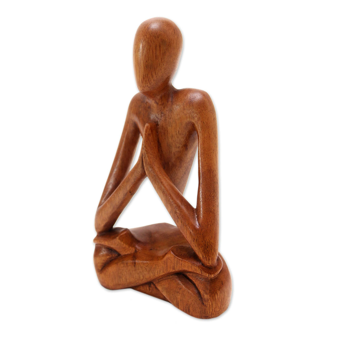 Wood Lotus Meditation Yoga Sculpture Hand Carved in Bali - Natural Meditation