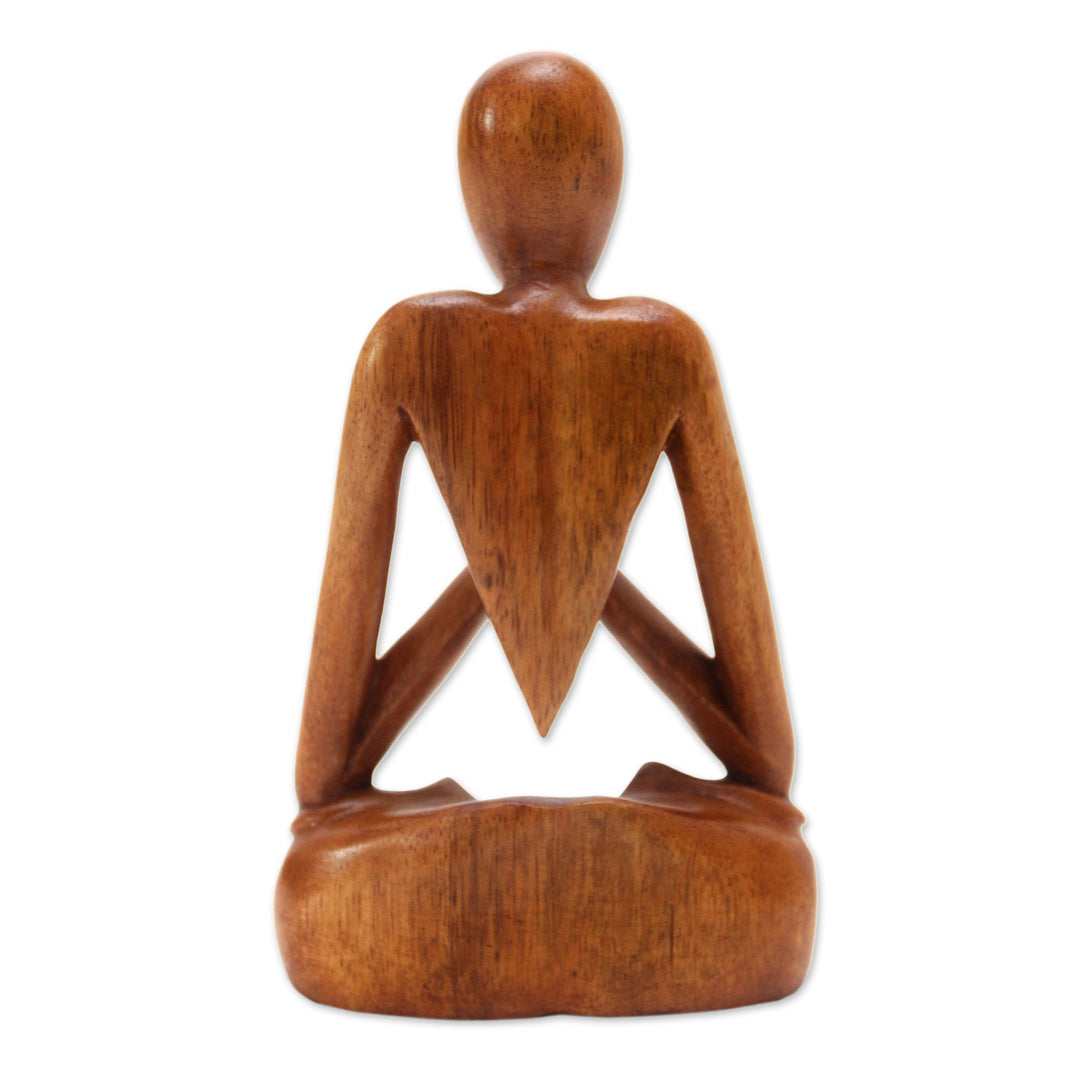 Wood Lotus Meditation Yoga Sculpture Hand Carved in Bali - Natural Meditation