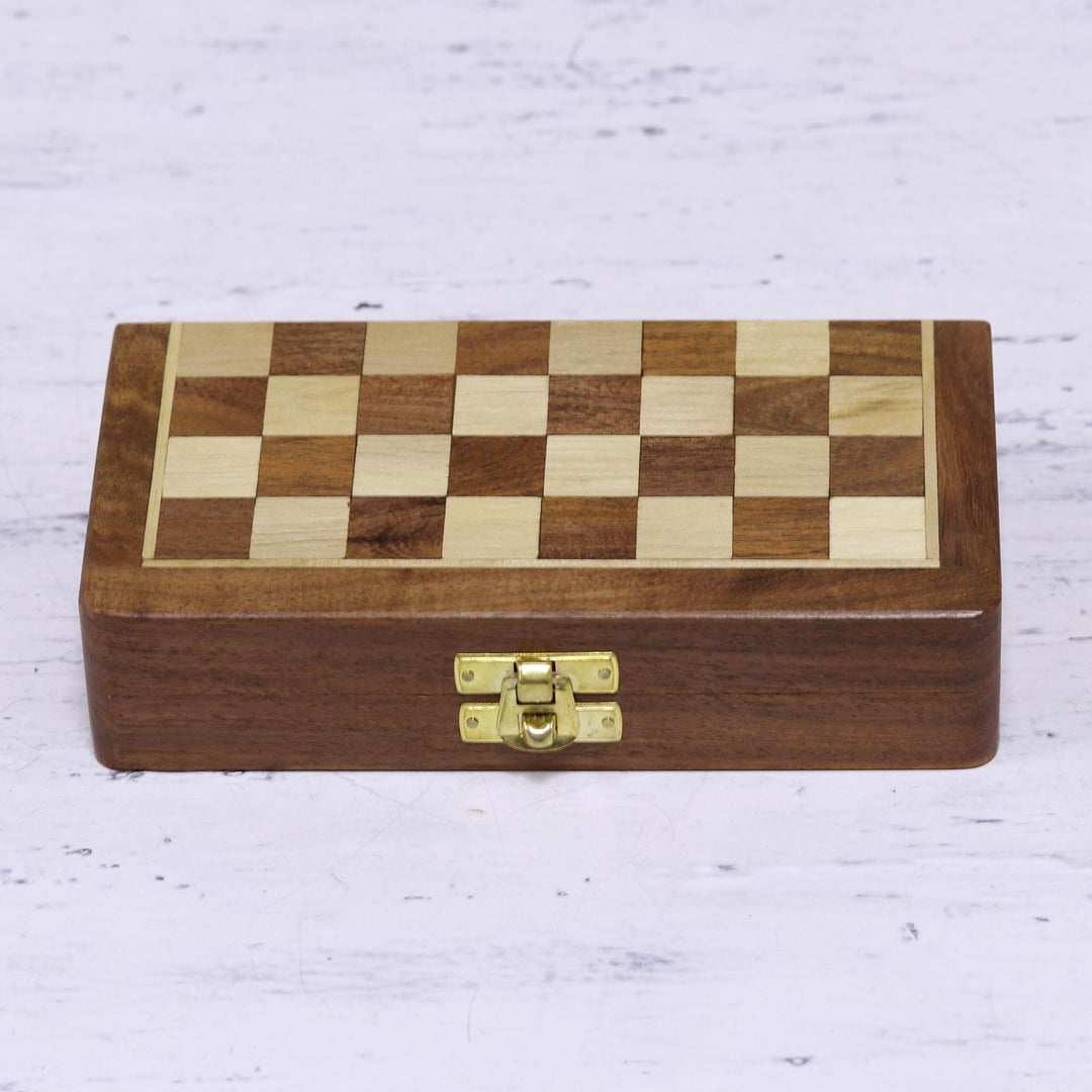 Acacia Wood Velvet Chess Set with Playing Pieces and Storage - Royal Pastime