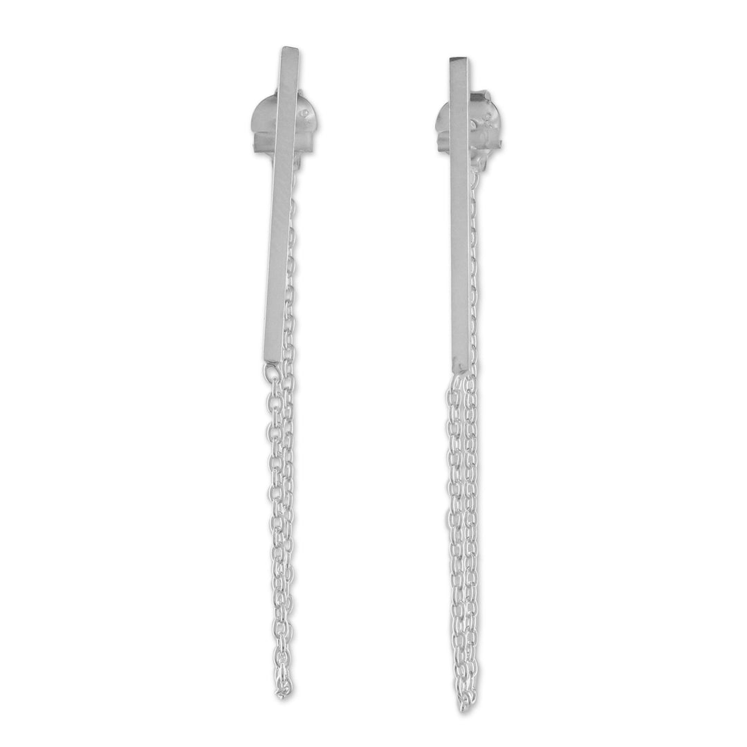 Sterling Silver Bar and Chain Hoop Earrings - Juxtapose