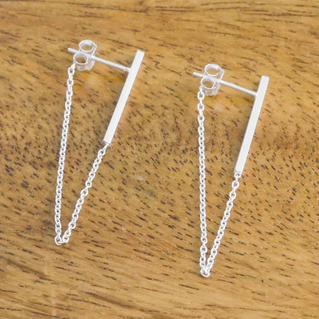 Sterling Silver Bar and Chain Hoop Earrings - Juxtapose