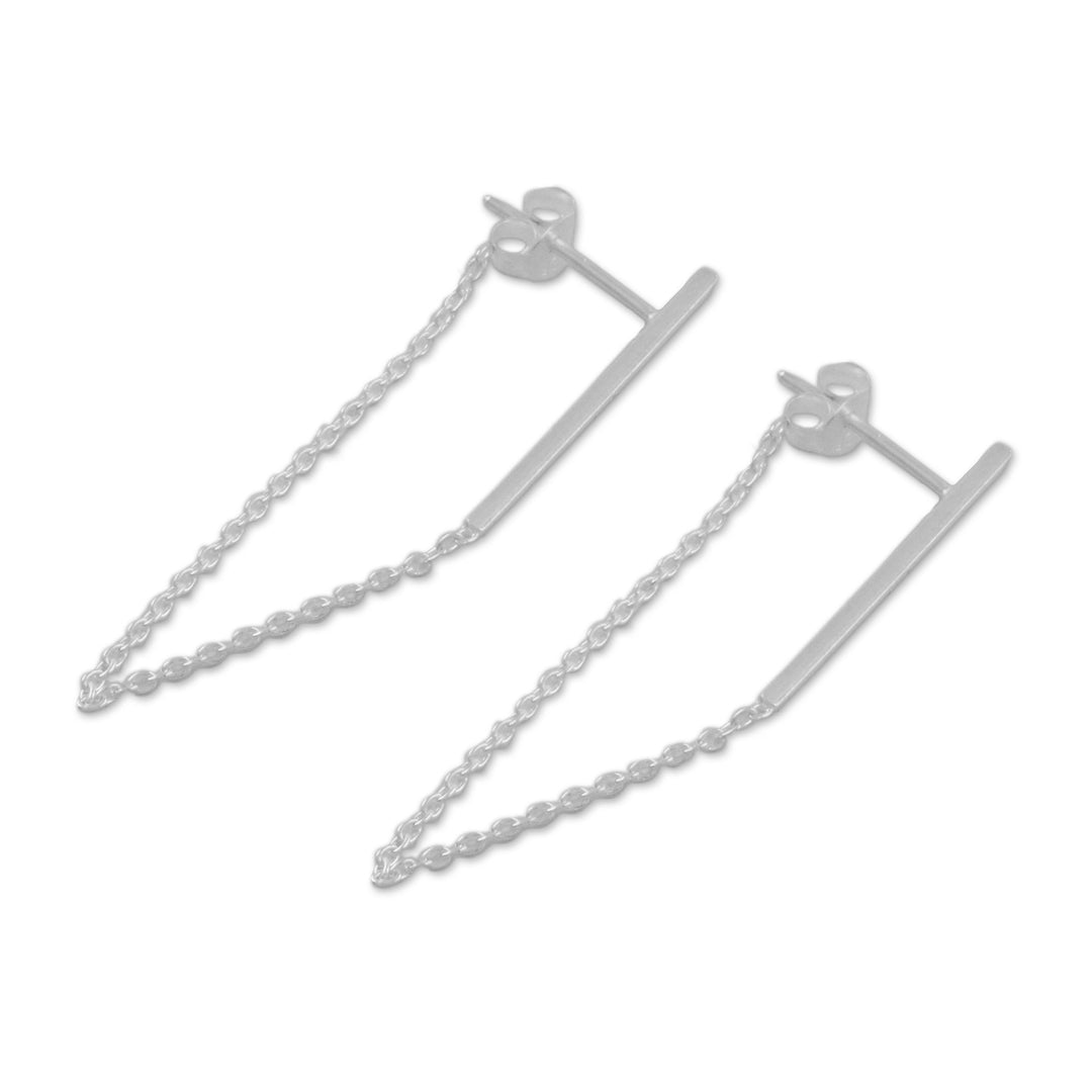 Sterling Silver Bar and Chain Hoop Earrings - Juxtapose