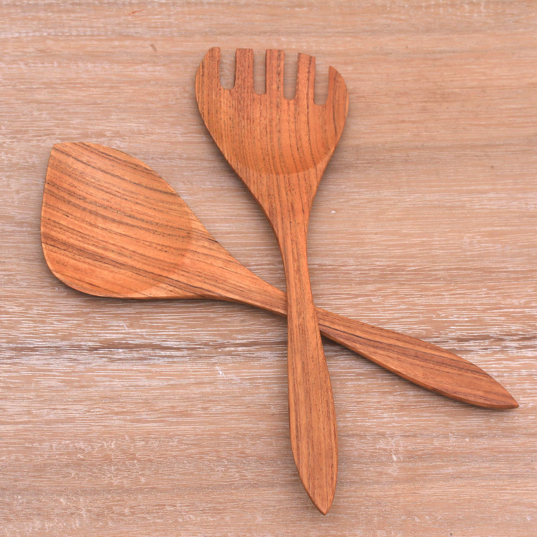 Teak Wood Serving Utensils (Pair) - Salad Serenade