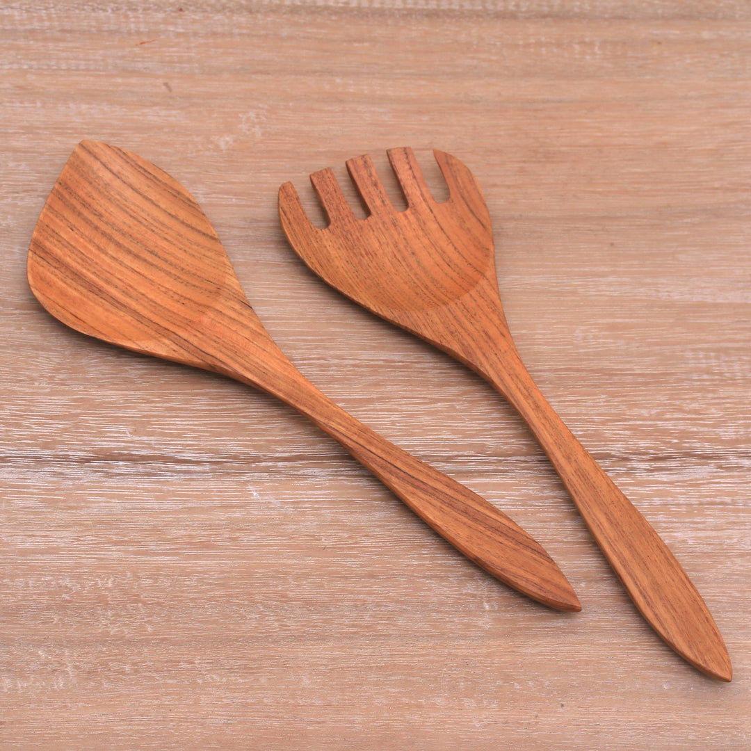 Teak Wood Serving Utensils (Pair) - Salad Serenade
