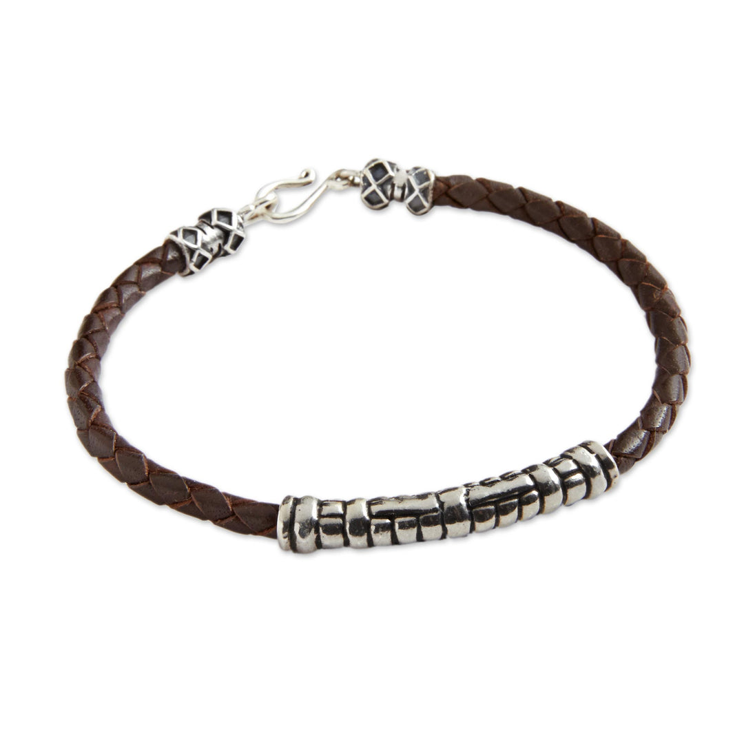 Silver and Braided Leather Bracelet - Java Groove