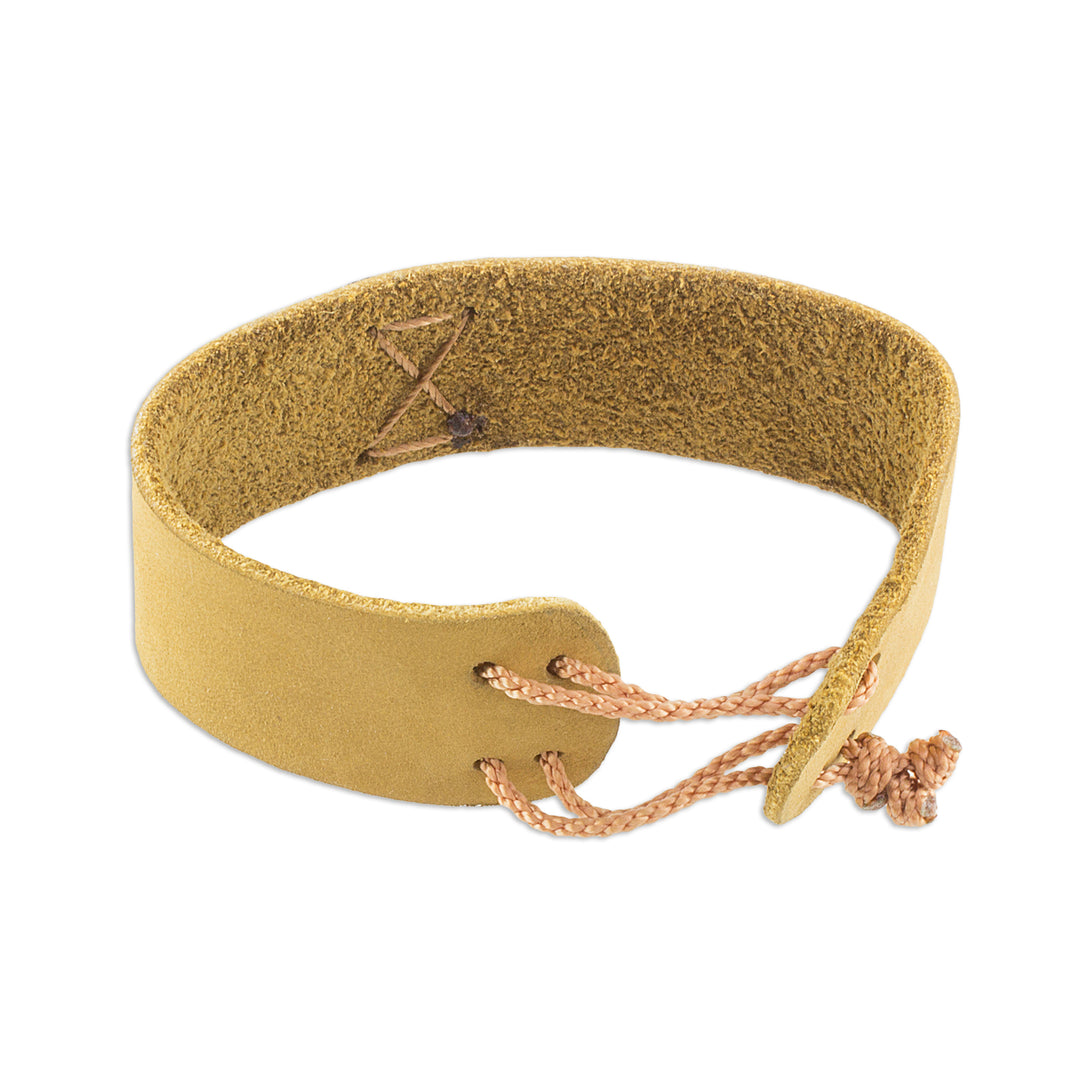 Mustard Leather Coconut Shell Pendant Wristband Bracelet - Energetic