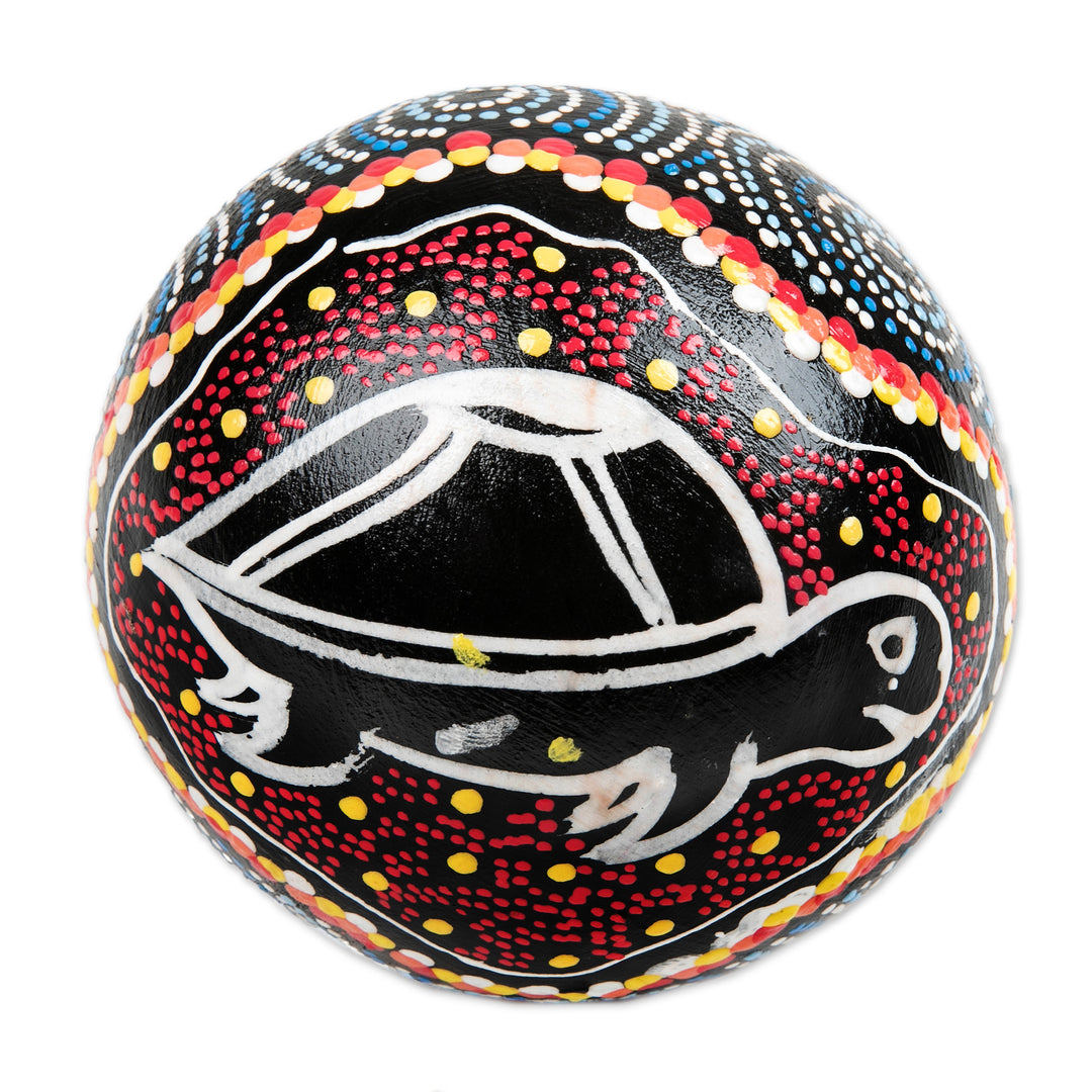 Turtle-Themed Coconut Shell Percussion Instrument from Bali - Swimming Turtle