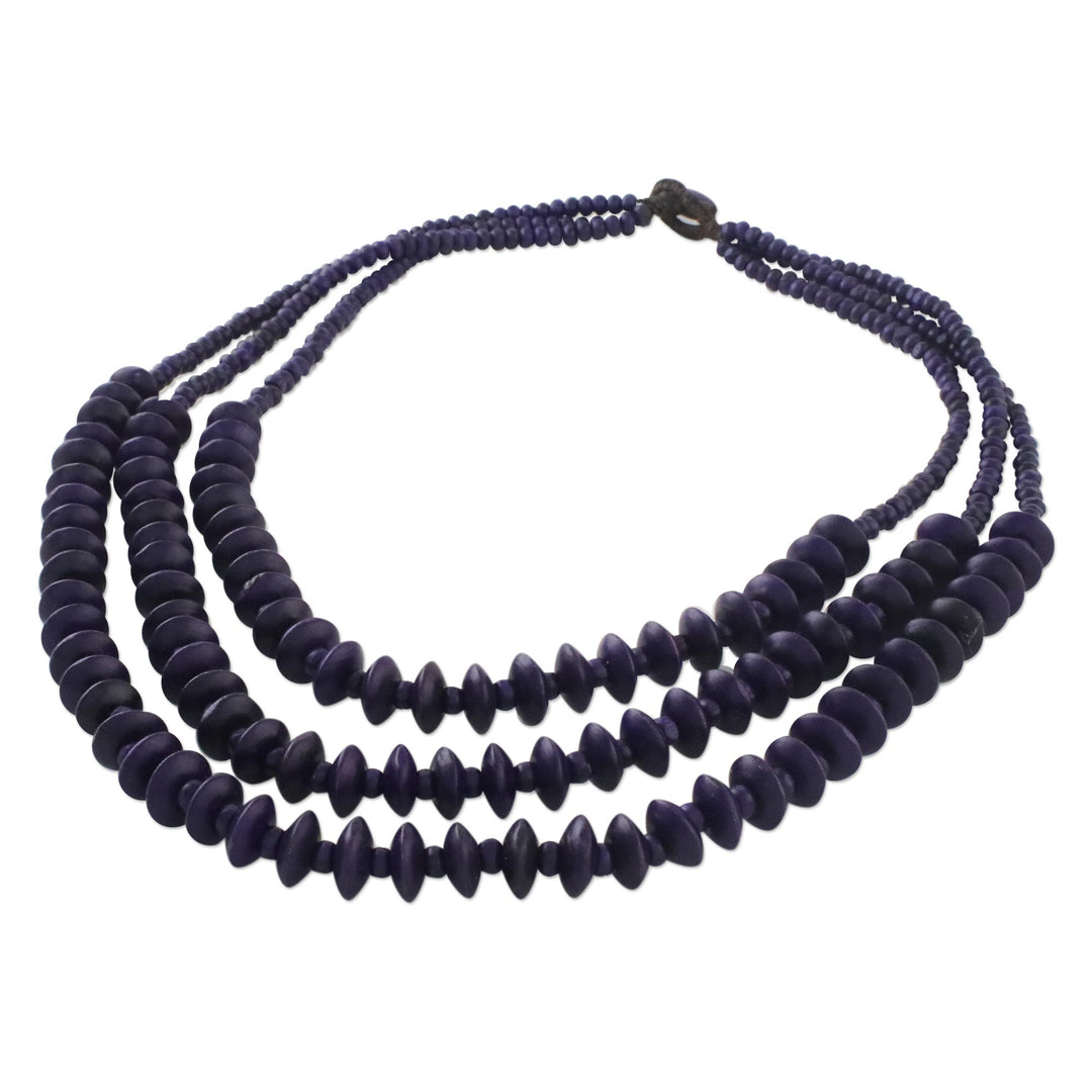 Purple Wood Beaded Strand Necklace from Thailand - Island Allure in Purple