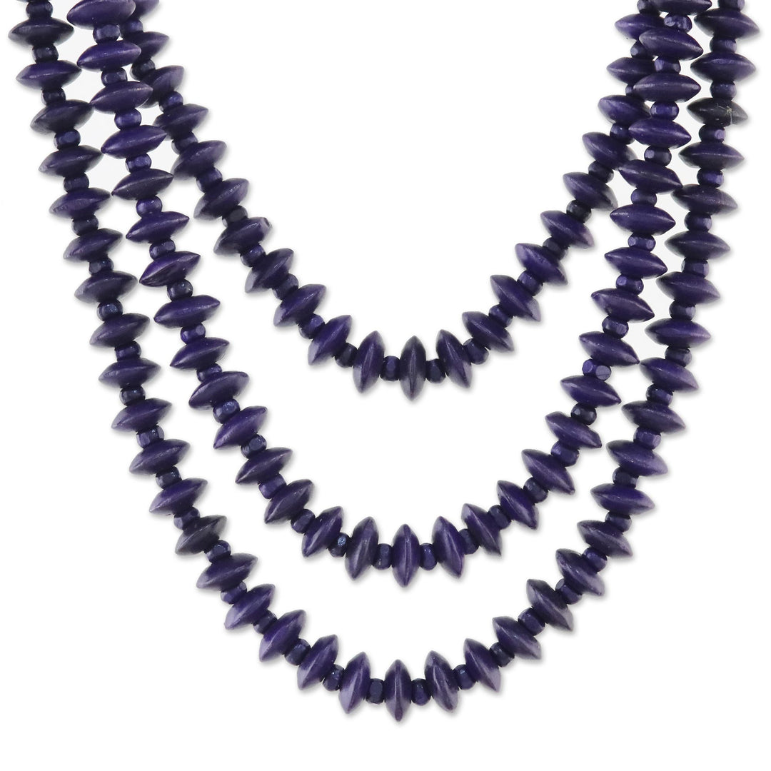 Purple Wood Beaded Strand Necklace from Thailand - Island Allure in Purple