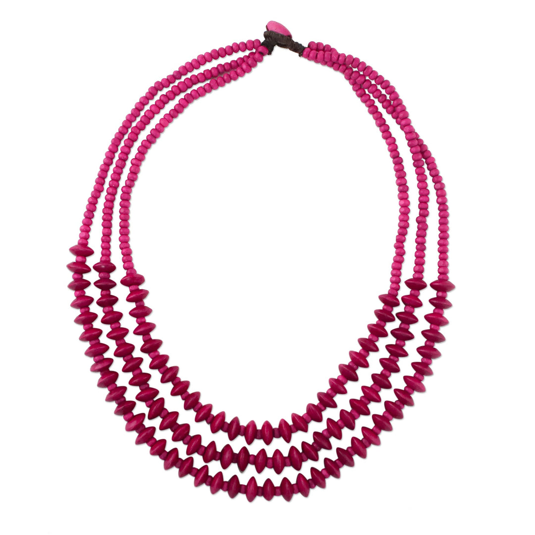 Red Wood Beaded Strand Necklace from Thailand - Island Allure in Ruby