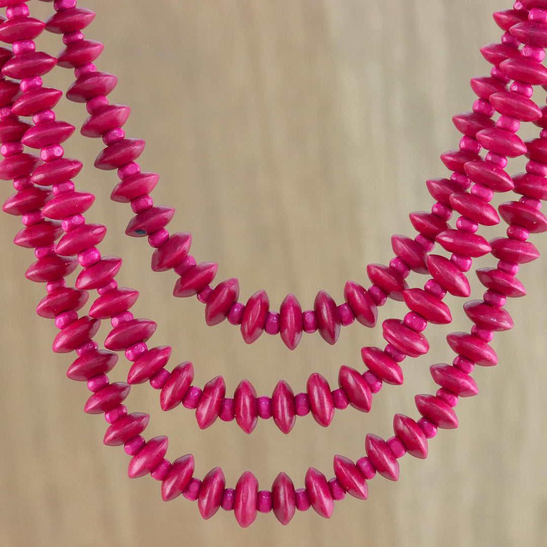 Red Wood Beaded Strand Necklace from Thailand - Island Allure in Ruby