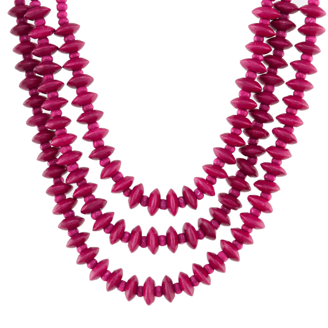 Red Wood Beaded Strand Necklace from Thailand - Island Allure in Ruby