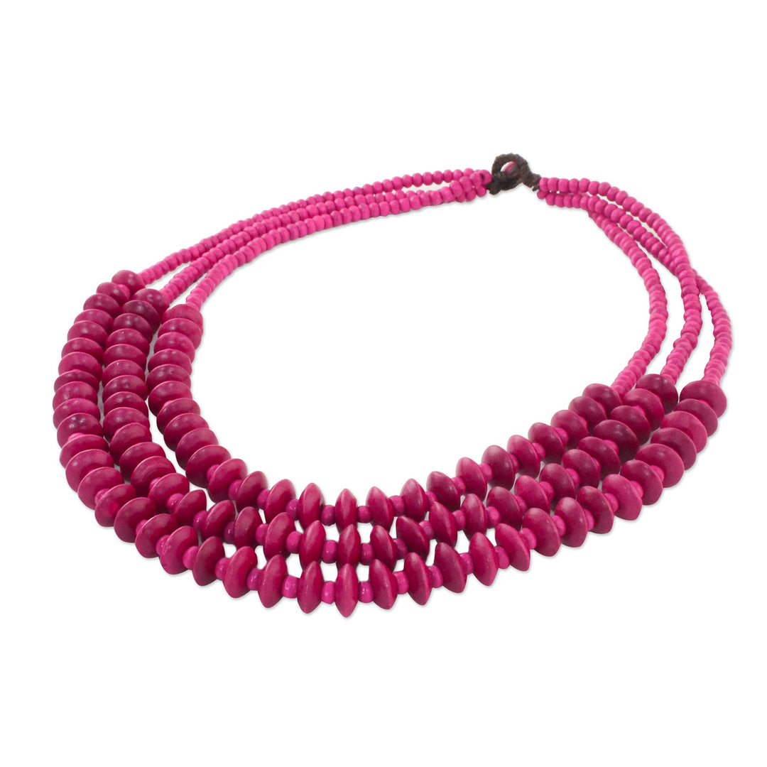 Red Wood Beaded Strand Necklace from Thailand - Island Allure in Ruby