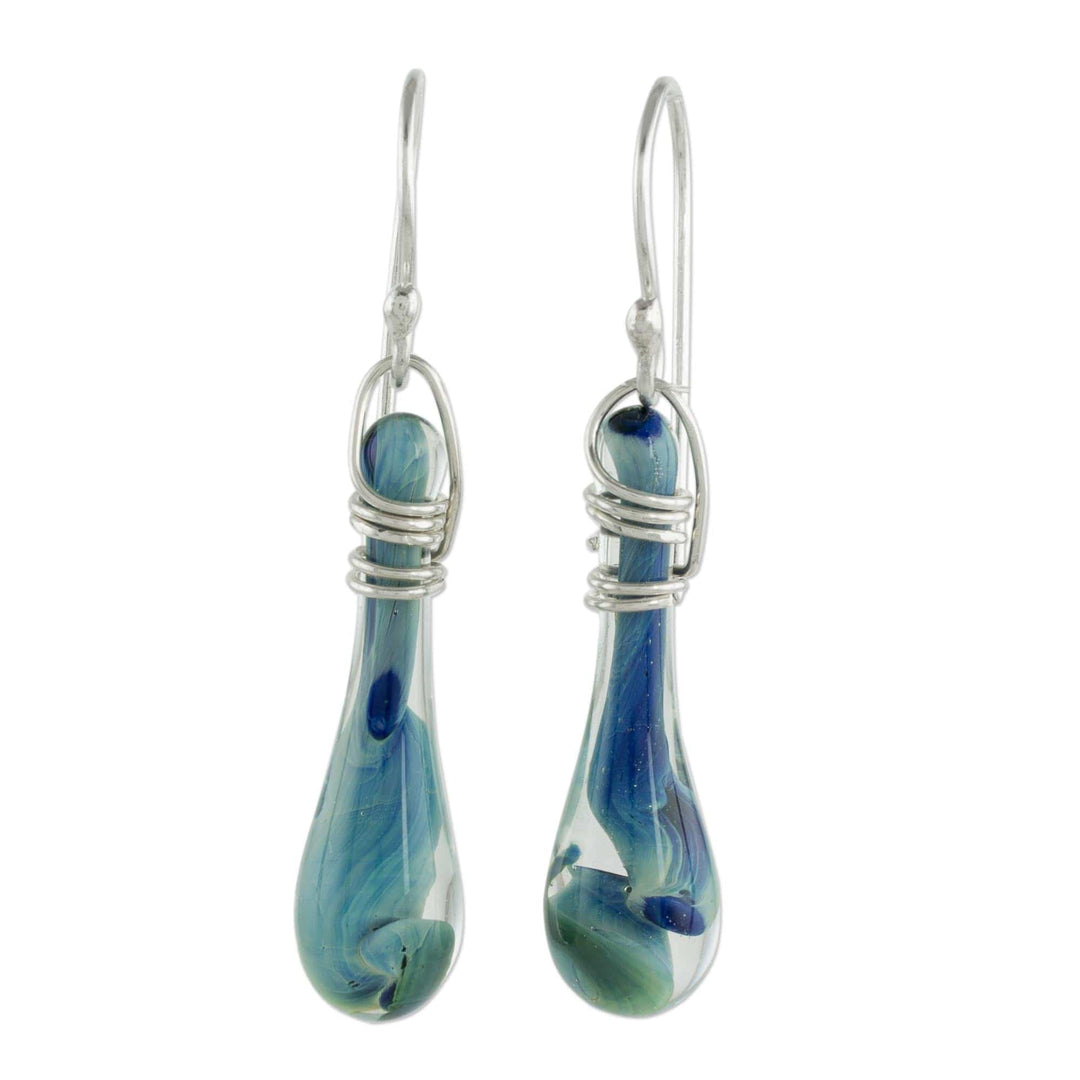 Handcrafted Glass Dangle Earrings from Costa Rica - Crystalline Summer