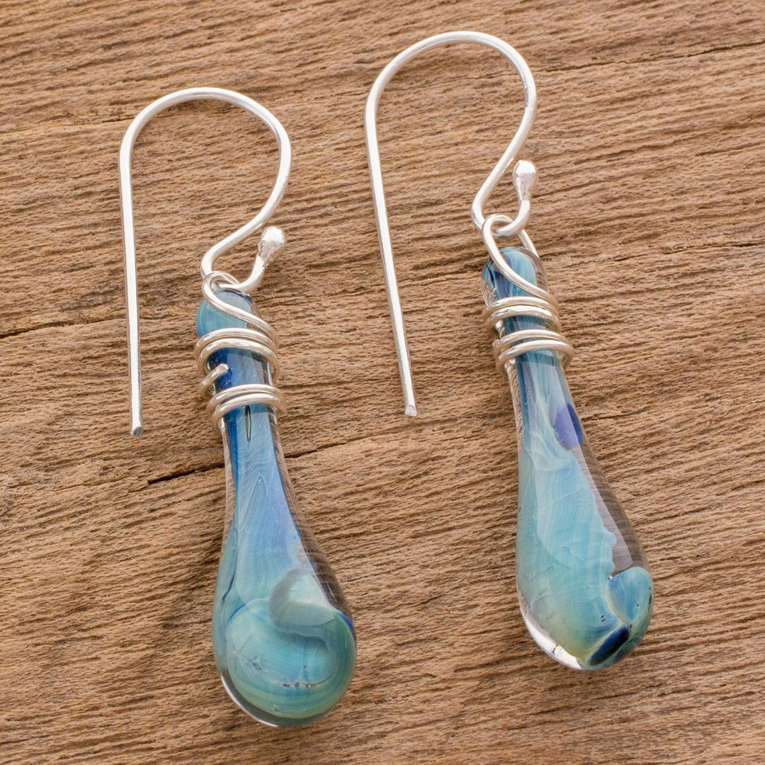Handcrafted Glass Dangle Earrings from Costa Rica - Crystalline Summer