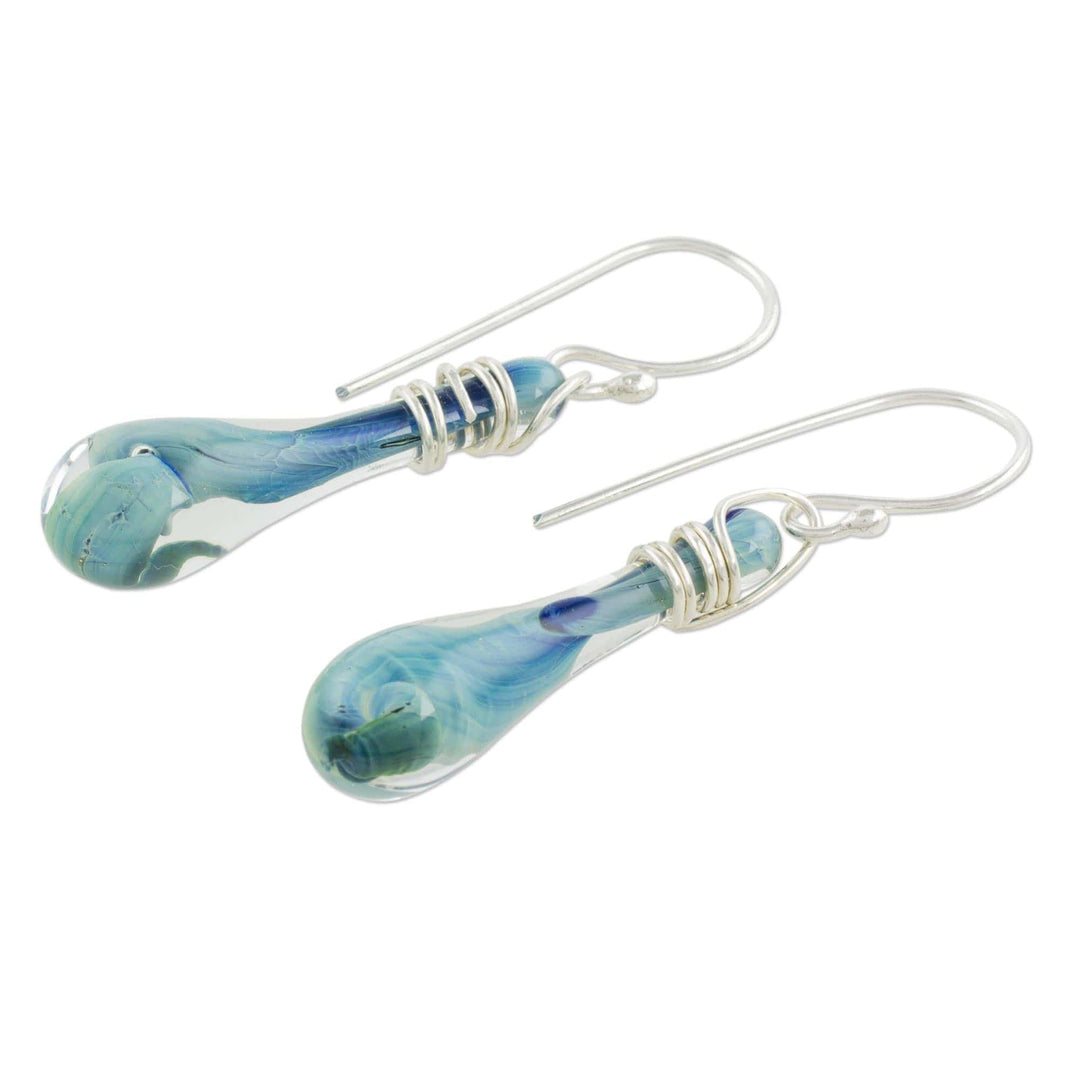 Handcrafted Glass Dangle Earrings from Costa Rica - Crystalline Summer