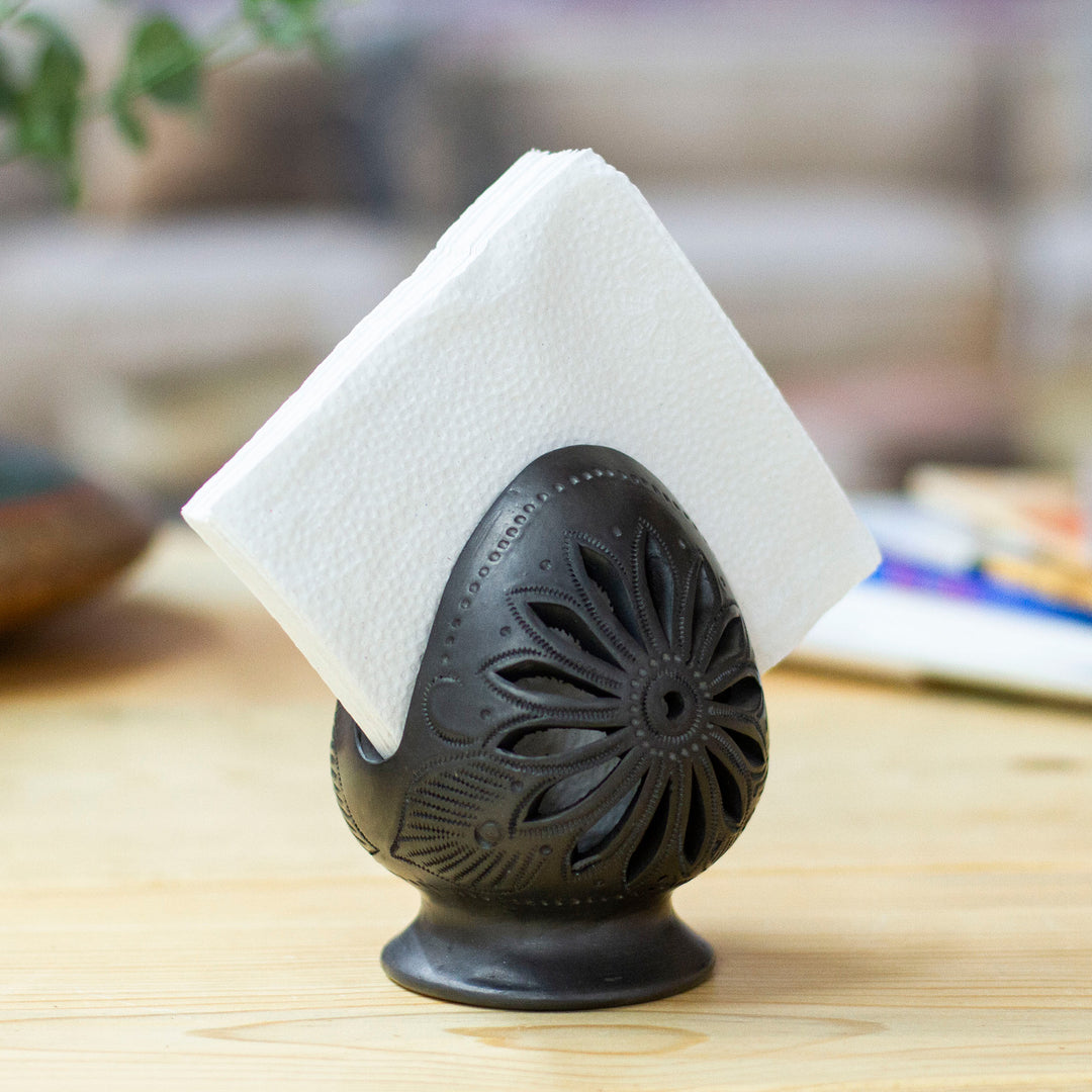 Oaxaca Barro Negro Ceramic Egg-Shaped Napkin Holder - Pastoral Oaxaca