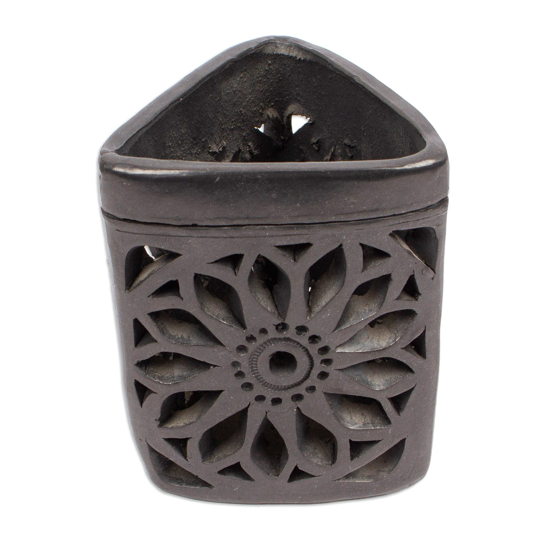 Oaxaca Barro Negro Triangular Floral Ceramic Pencil Holder - Oaxacan Dusk